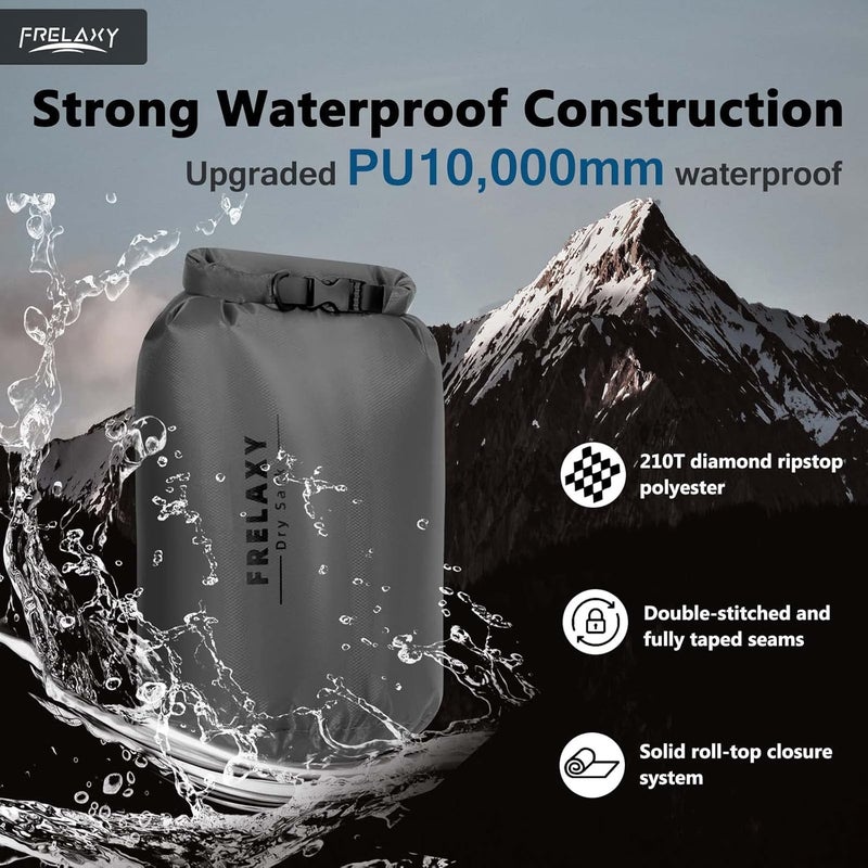 Frelaxy Waterproof Dry Bag 2 Pack/3 Pack, Lightweight Portable Dry Bags, 5L & 15L & 25L Durable Dry Sack Set Keep Gear Dry for Hiking, Camping, Boating, Backpacking, Kayaking (2 Pack - Gray) - Image 2